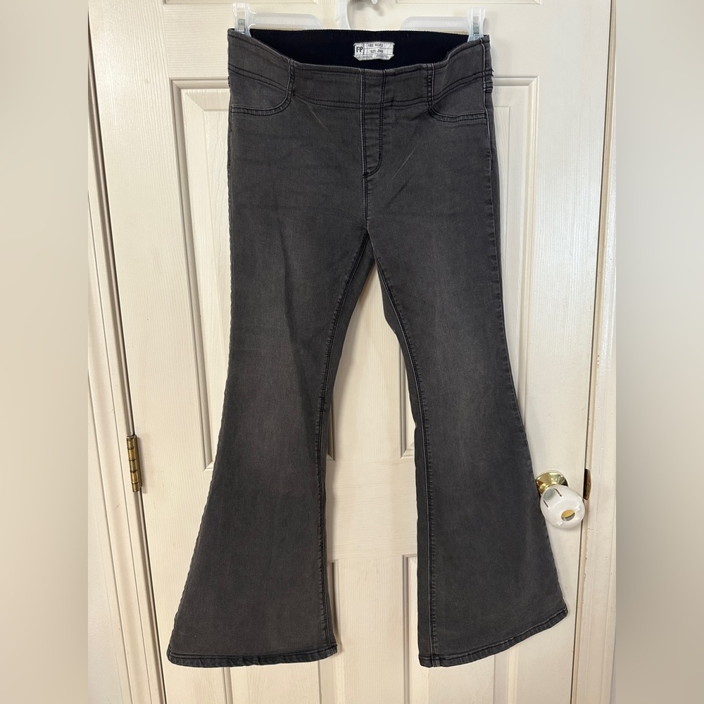 Free People Pull Up Flare Jeans - Gray Wash